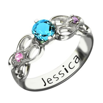 Customised Infinity Promise Ring With Name Birthstone for Her Silver