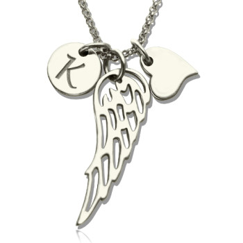 Girls Angel Wing Necklace Gifts With Heart Initial Charm
