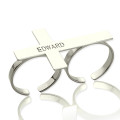 Custom two-finger cross ring with engraved name