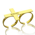 Engraved name two-finger cross ring