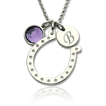 Horseshoe Good Luck Necklace with Initial Birthstone Charm