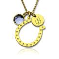 Birthstone Horseshoe Initial Charm Necklace Personalised birthstone horseshoe necklace with initial charm