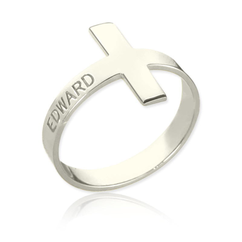 Personalised Engraved Name Cross Ring Engraved name cross ring in sterling silver