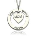 Personalised family names necklace for Mom with circle heart pendant