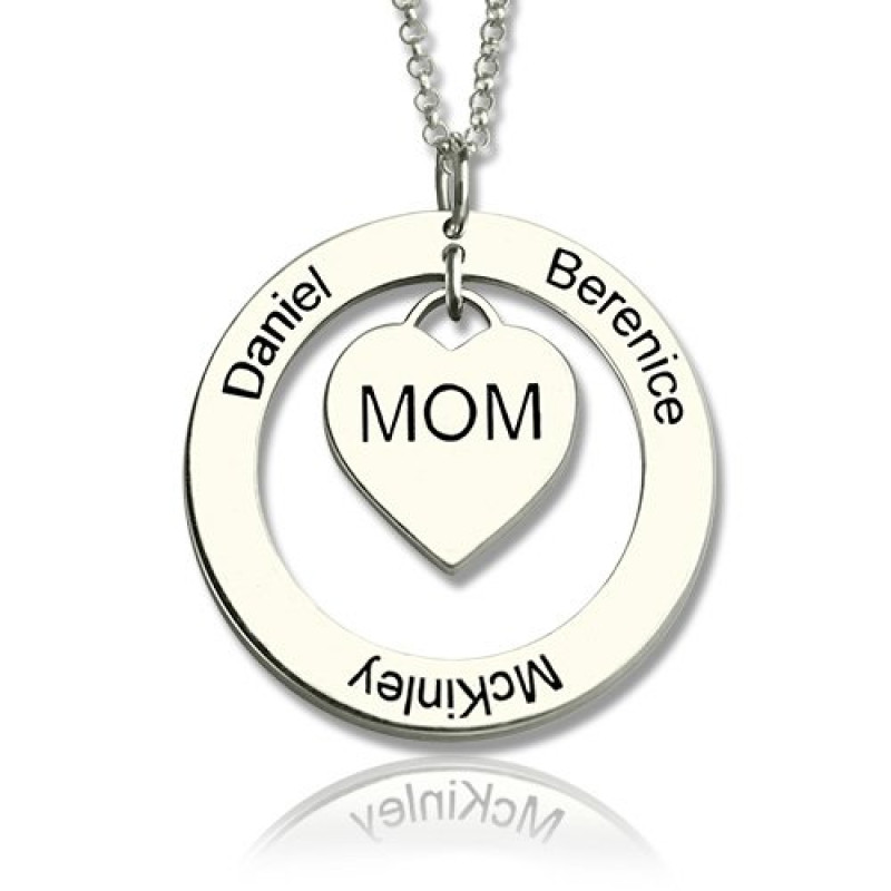 Personalised family names necklace for Mom with circle heart pendant