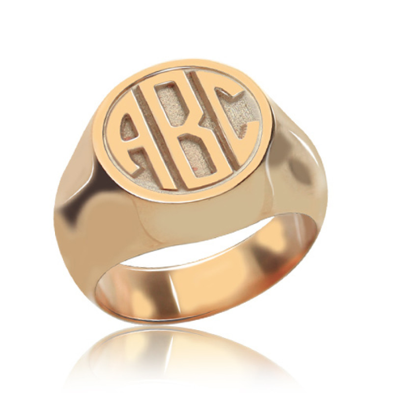Circle signet ring with block monogram design