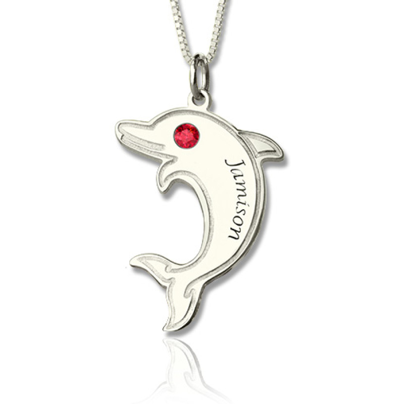 Dolphin Name Necklace with Birthstone Personalised dolphin name necklace with birthstone eye