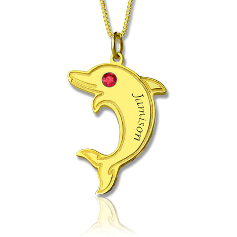 Personalised Dolphin Birthstone Name Pendant Necklace Personalised dolphin pendant necklace with engraved name and birthstone eye