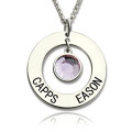 Personalised circle name pendant with birthstone