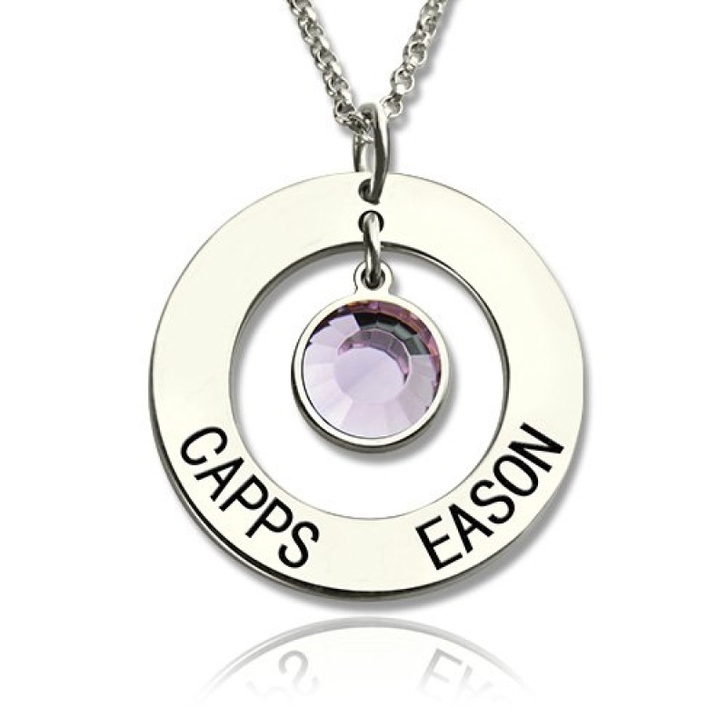 Personalised circle name pendant with birthstone