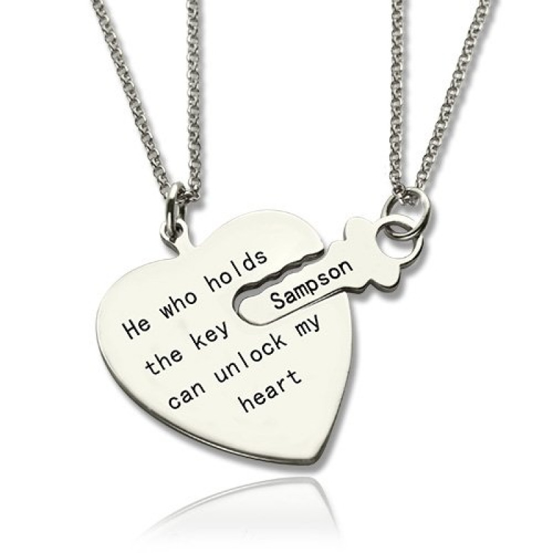 Key and Heart Couple Necklace Set Key and heart necklace set for a couple