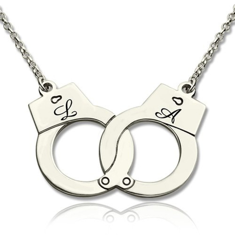 Personalised Sterling Silver Handcuff Necklace Personalised sterling silver handcuff necklace for couples