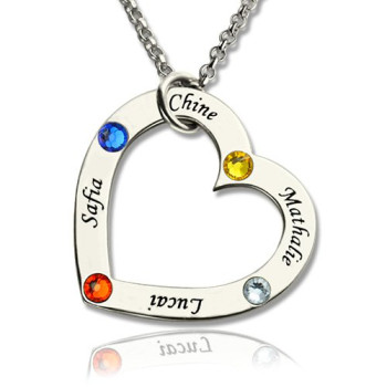 Mother Heart Necklace with Name Birthstone Sterling Silver
