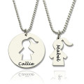 Engraved mother and daughter necklace set with cut-out girl pendants
