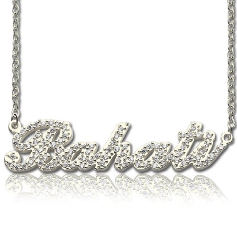 Personalised Carrie name necklace with birthstone detailing