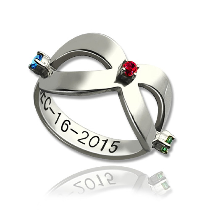 Engraved Infinity Birthstone Ring Engraved infinity birthstone ring with personalised date detail