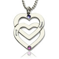 Personalised double heart engraved name necklace in sterling silver