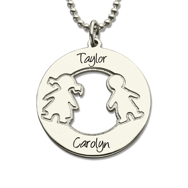 Engraved Children’s Name Circle Necklace Personalised sterling silver circle necklace with engraved children’s name charms