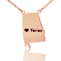 Custom Alabama State Map Heart Name Necklace Custom Alabama state map necklace with heart city marker