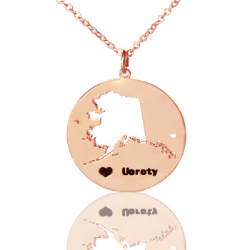 Custom Alaska Disc State Necklaces With Heart Name Rose Gold