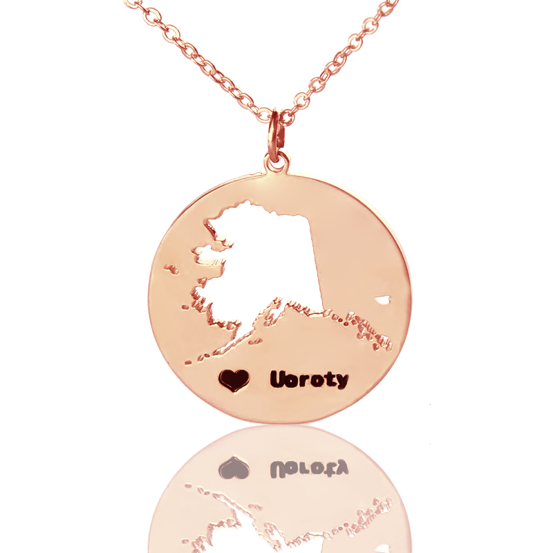 Custom Alaska State Heart Name Necklace Custom Alaska state heart name necklace in rose gold