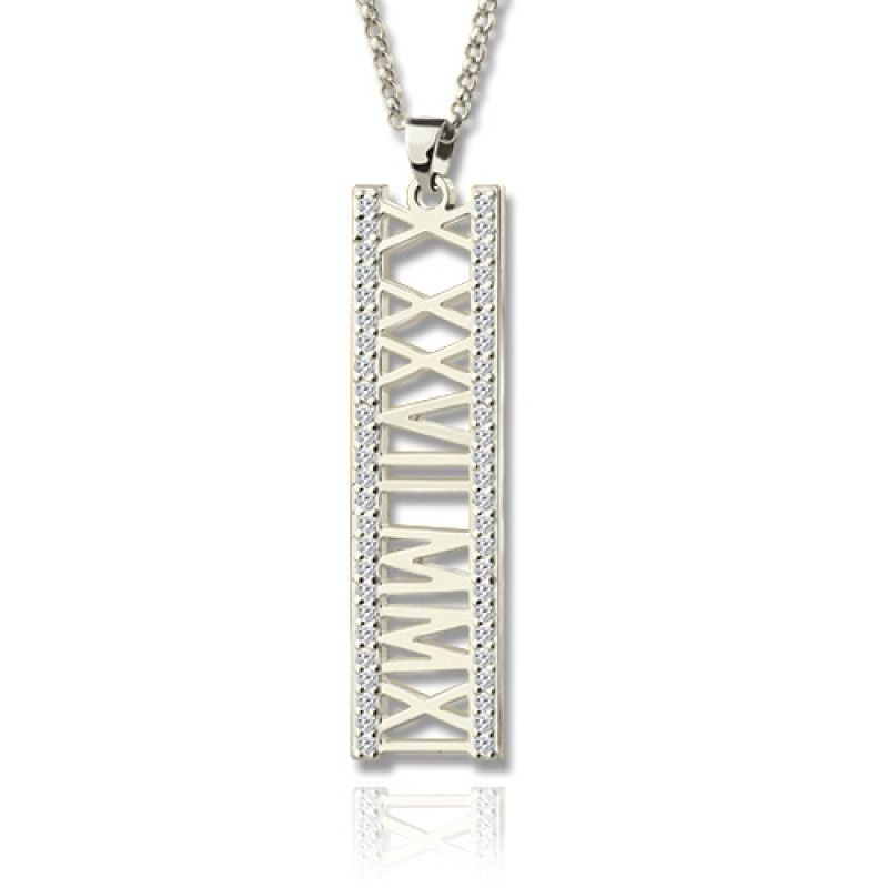 Personalised Roman numeral vertical necklace with birthstone option