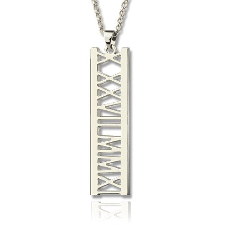 Sterling silver personalised Roman numeral date necklace