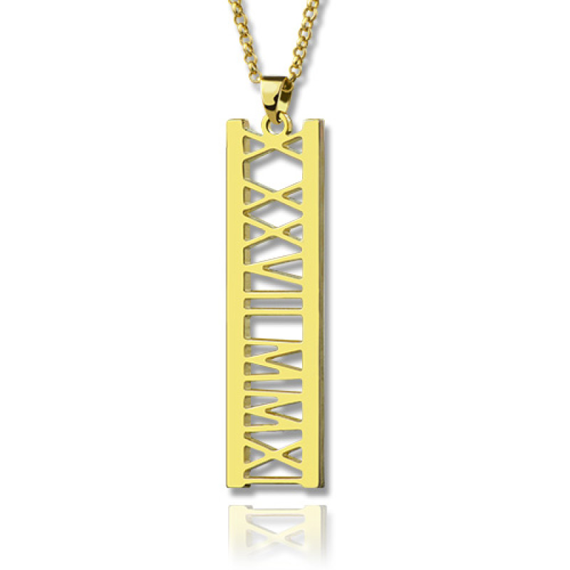 Personalised vertical Roman numeral bar necklace