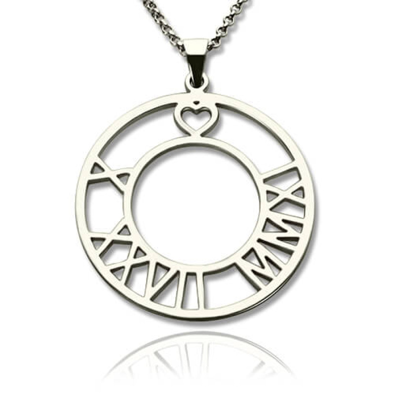 Personalised sterling silver Roman numeral open-circle disc necklace