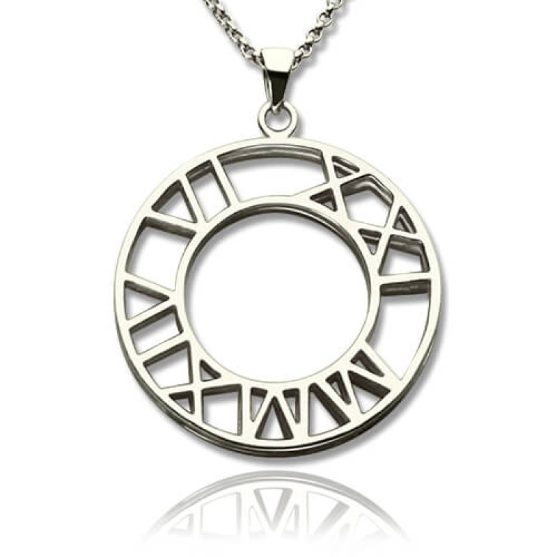 Personalised Double Circle Roman Numeral Necklace Personalised double circle Roman numeral clock-design necklace
