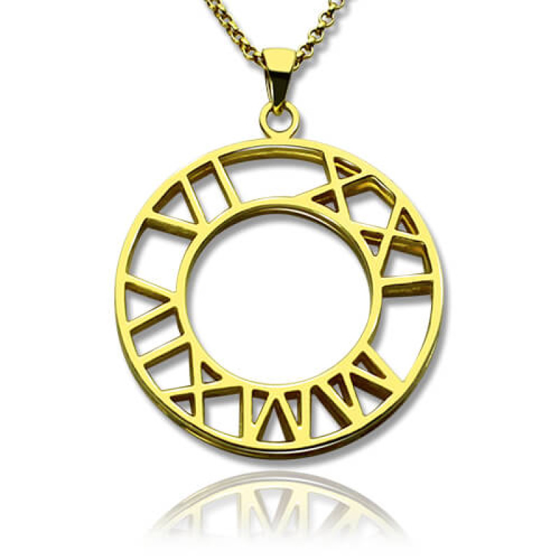 Double Circle Roman Numeral Date Necklace Double-circle Roman numeral necklace with clock-inspired pendant