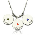 Mother's Disc and Birthstone Charm Necklace Personalised mother's disc and birthstone charm necklace