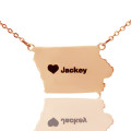 Iowa State Map Heart Name Necklace in Rose Gold Iowa state map heart name necklace in rose gold
