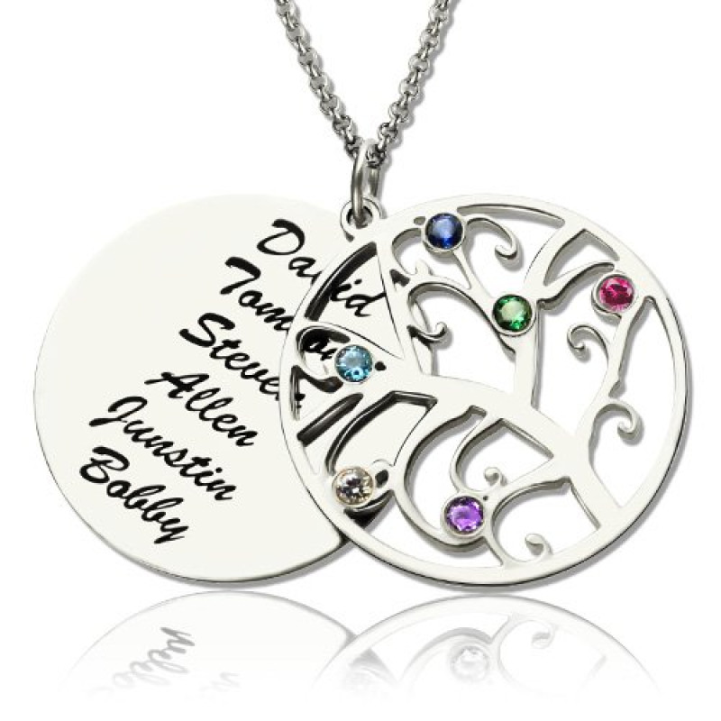 Personalised family tree pendant necklace with birthstone