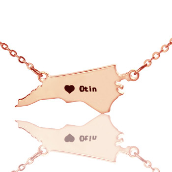 Personalised NC State USA Map Necklace With Heart Name Rose Gold