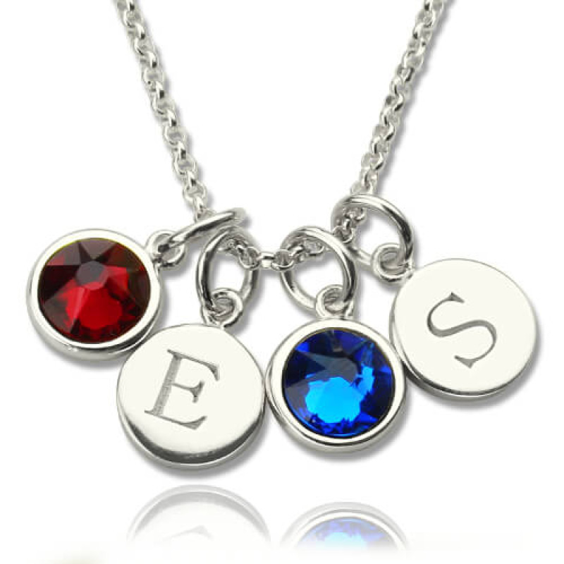 Personalised Double Initial Charm Necklace with Birthstone Personalised double initial charm necklace with birthstone