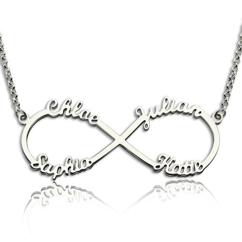 Sterling Silver Infinity Symbol Necklace with 4 Names Personalised sterling silver infinity symbol necklace with four names
