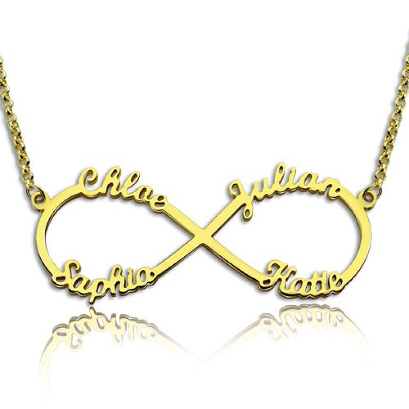 Custom Four-Name Infinity Necklace Personalised infinity necklace designed for up to four names