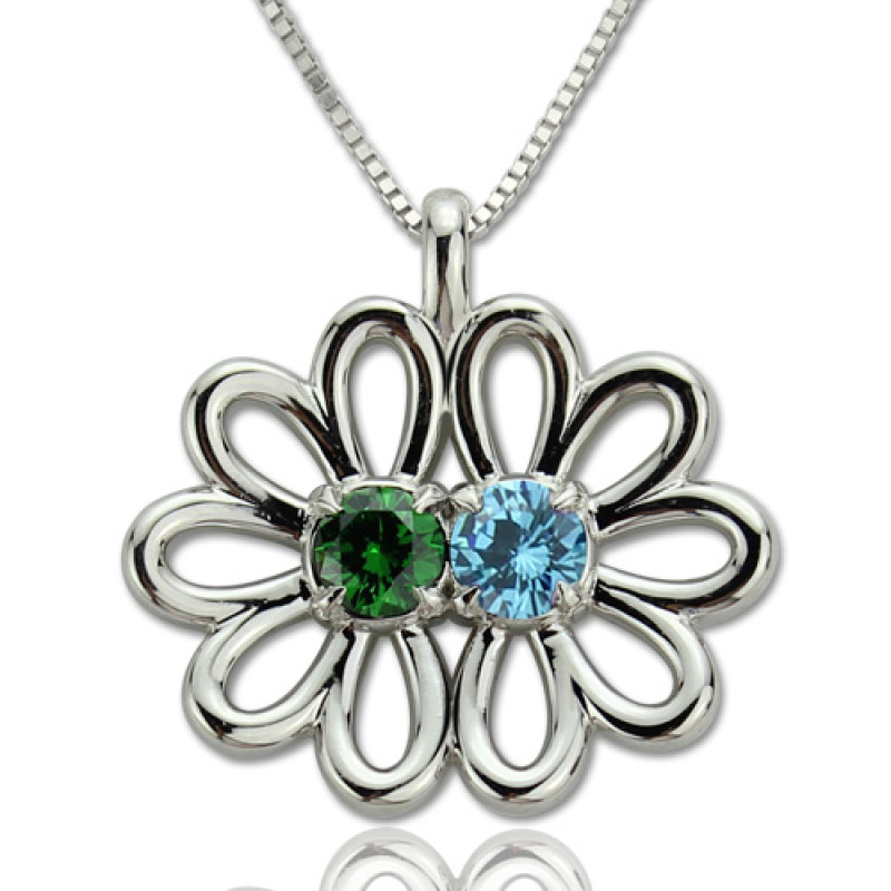 Personalised Double Flower Birthstone Pendant Personalised double flower pendant necklace with round birthstones