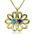 Personalised Double Flower Birthstone Pendant Personalised double flower pendant with round stones