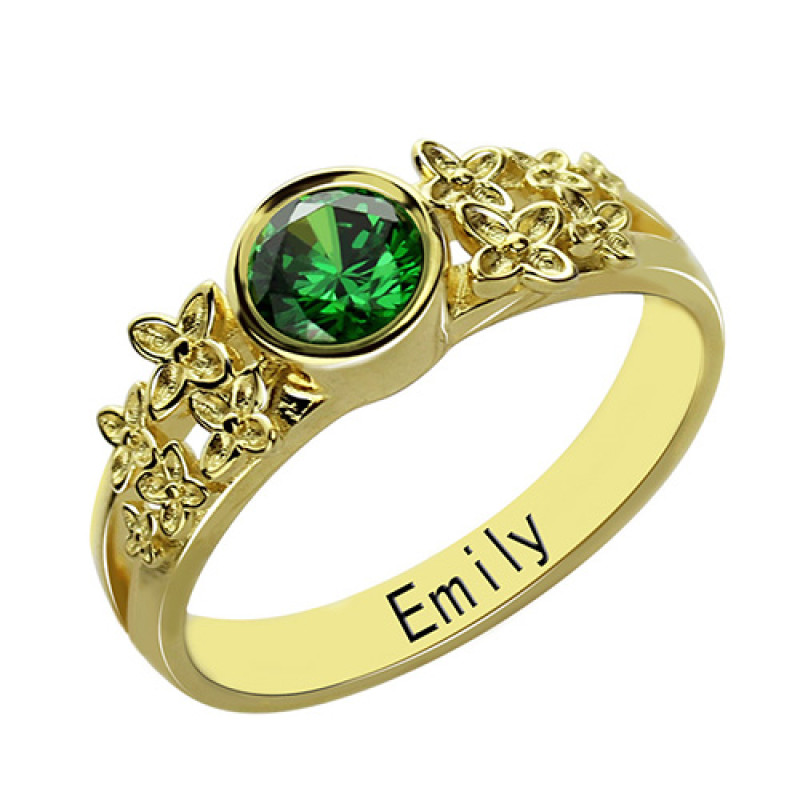 Personalised Flower Birthstone Name Ring Personalised flower birthstone name ring