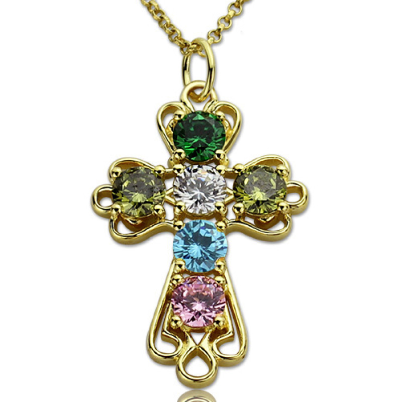 Personalised Cross Necklace with Birthstones Personalised cross necklace with birthstones