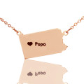 Personalised Pennsylvania state map heart name necklace in rose gold