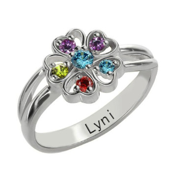 Promise Flower Ring Engraved Name Birthstone Sterling Silver