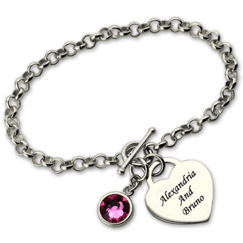 Personalised Birthstone Name Charm Bracelet Personalised name charm bracelet with birthstone and heart pendant