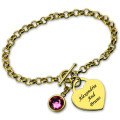 Engravable Birthstone Heart Name Charm Bracelet Engravable birthstone bracelet with a sterling silver heart name charm