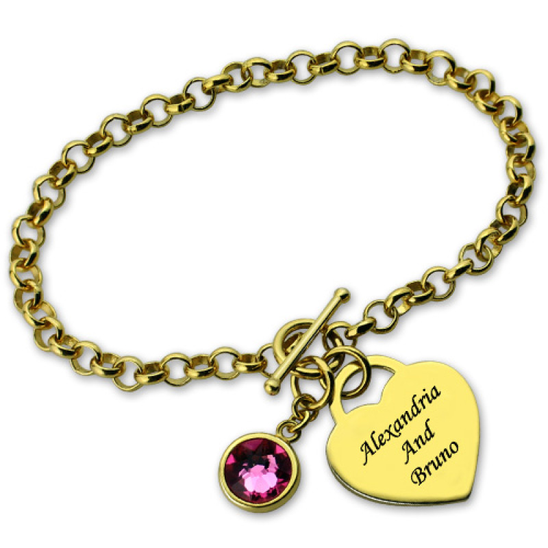 Engravable Birthstone Heart Name Charm Bracelet Engravable birthstone bracelet with a sterling silver heart name charm