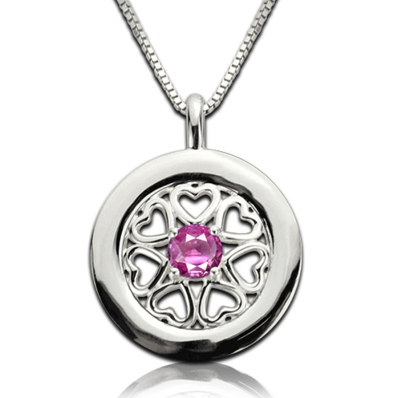 Sterling silver Birthstone Hearts All Around pendant necklace