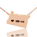 Custom state map name necklace with heart detail in rose gold