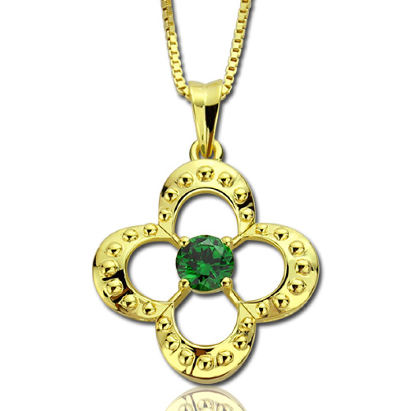 Clover lucky charm necklace with optional birthstone